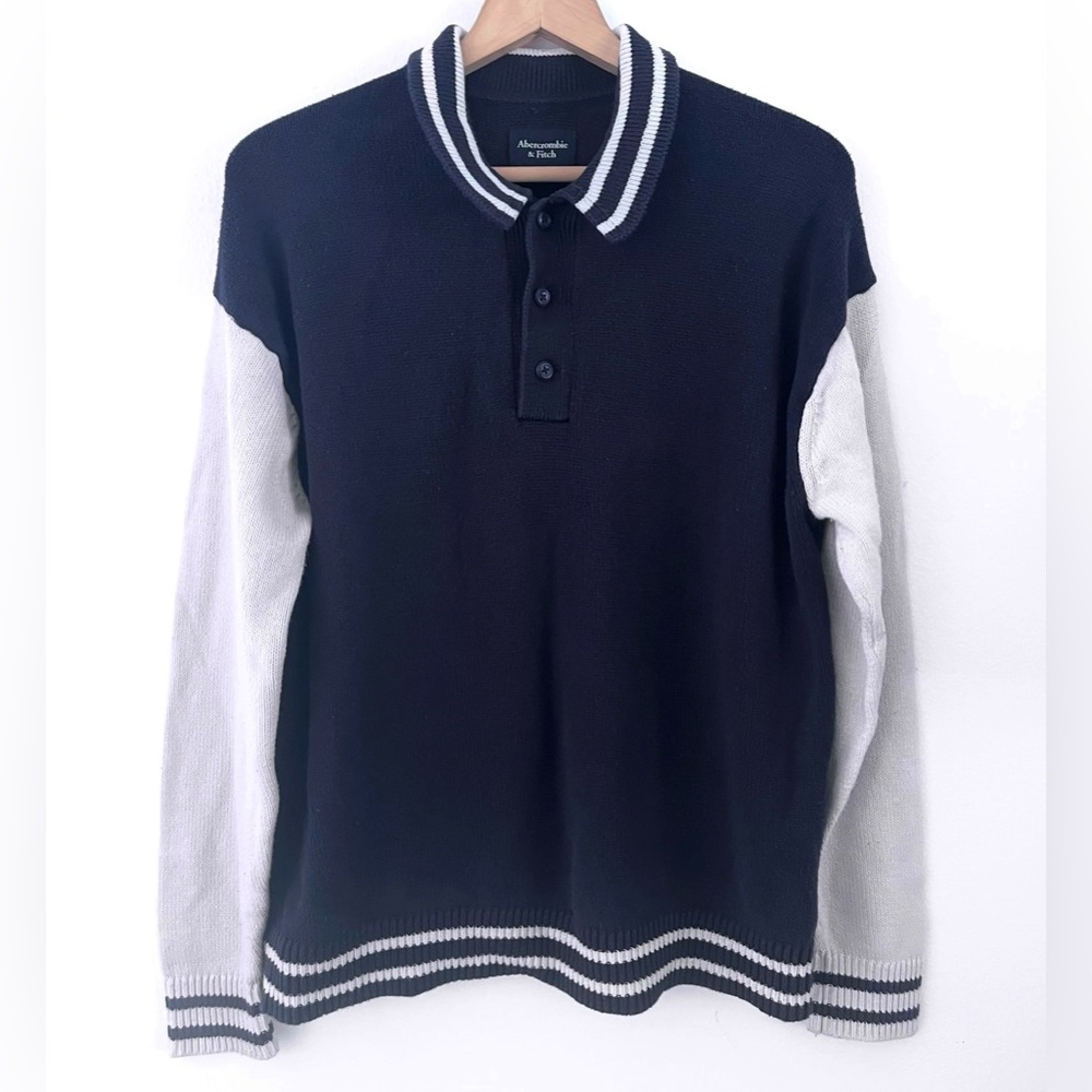 Abercrombie and Fitch Oversized Sweater Long Sleeve Polo Collar Navy Blue Small